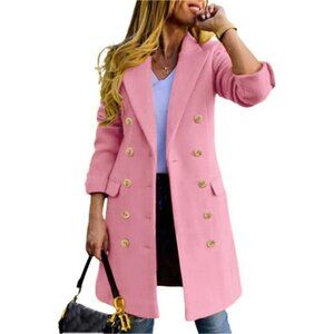 Elegant Pink Double-Breasted Trench Coat